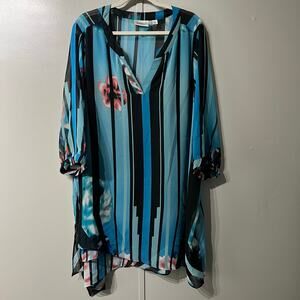 Avenue Vintage Retro Floral Abstract Striped Tunic Blouse | Women's 26/28